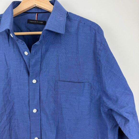 Tommy Hilfiger Men's Regular Fit THFlex Dress Shirt, Royal Blue, Size XL - Picture 3 of 7